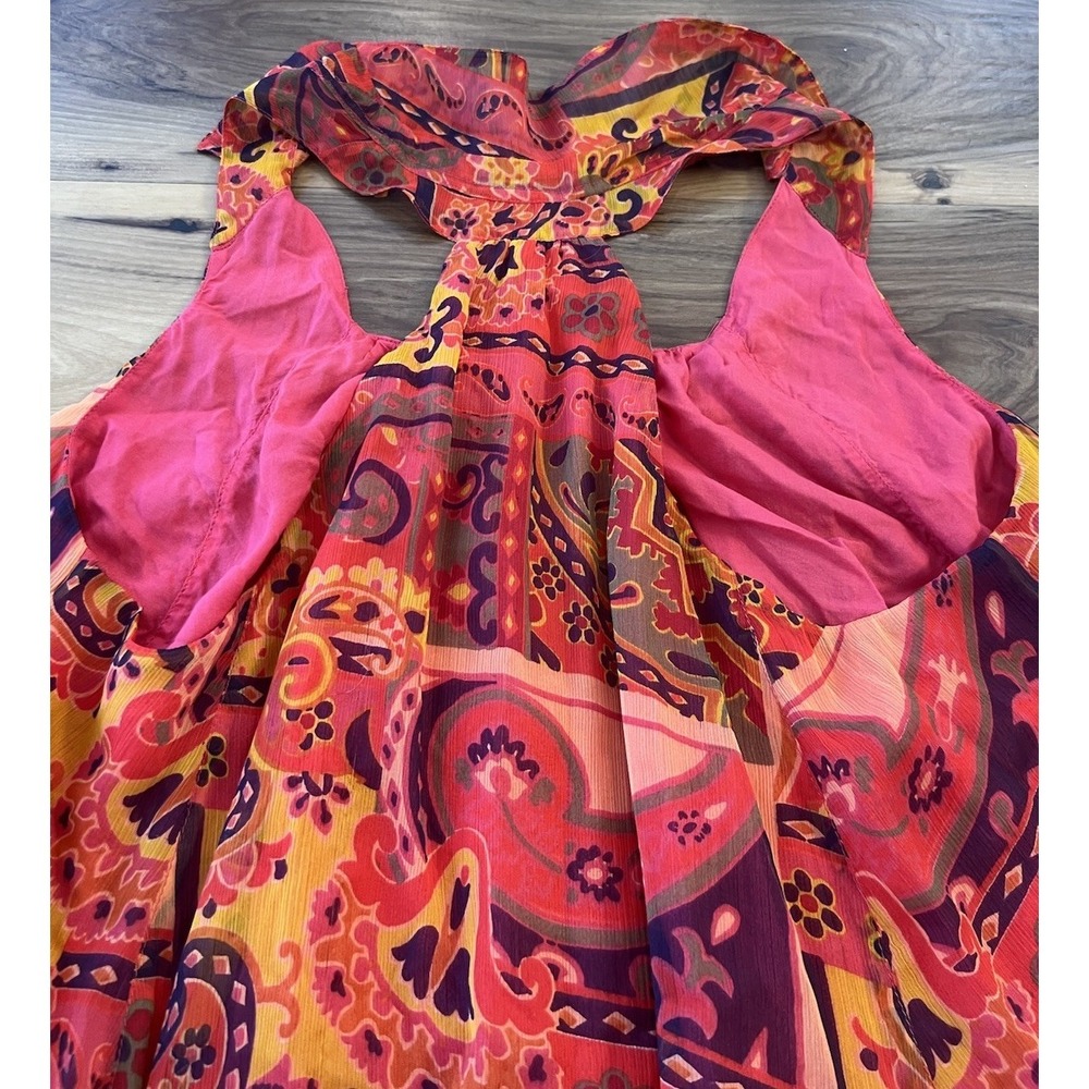 Free People Paisley Halter Tank Top Boho Festival Tie Neck Pink Orange Size L - Picture 6 of 8